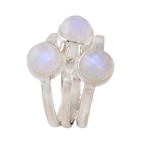 Anillo de declaración de banda ancha Unisex de Plata de Ley 925 hecho a mano dos bandas anillo giratorio Ajuste de bisel piedra lunar fiesta de boda - Product Image 3