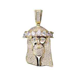 Vente en gros or massif 14 carats diamant Bling Bling VVS Leb diamant rond cultivé religieux jésus pendentif à la mode pour hommes - Product Image 2