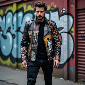 Chaquetas con cremallera completa para motocicleta de cuero genuino con estampado digital personalizado para Hombre | Chaqueta de motorista de cuero de oveja sublimada para hombre - Product Image 5