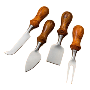 Couteau à tartiner le fromage 4 pièces logo personnalisé et tailles manche en bois ensemble de couteaux à fromage en acier inoxydable - Product Image 1