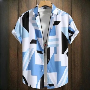 เสื้อเชิ้ตฮาวายครึ่งตัวสำหรับเด็กผู้ชายเสื้อเชิ้ตทางการกระดุมแถวเดียวพิมพ์ลายดิจิตอลเรขาคณิตลำลองสำหรับฤดูร้อน - Product Image 5