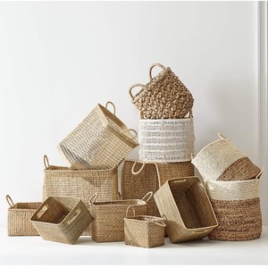 NEW DESIGN Paper Rope Basket with <b>Rattan</b> Handles, Rustic Farmhouse Laundry Basket Planter Pot Basket for Living Room Bedroom - Product Image 1