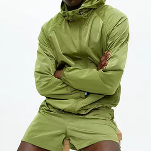 Chándal cortavientos de Color sólido para hombre, ropa deportiva con logotipo personalizado y bolsillos, chándales ligeros de nailon 100% para hombre - Product Image 2