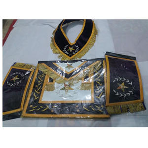 MasonicHub Past Master Delantal Mano Lingote Bordado Pilares Freemasons Gold Fringe 100% Piel de cordero Delantal masónico Bordado a mano - Product Image 2