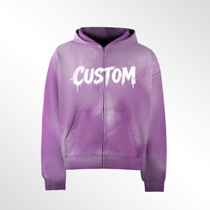 Sweat-shirt zippé pour homme en molleton de coton délavé, effet vieilli, doux et confortable, style décontracté - Product Image 1