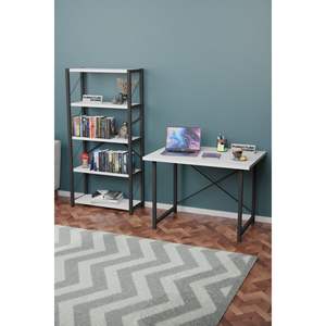 Librería de metal decorativa de 5 estantes blanca con escritorio de estudio de 60x90 cm para configuración de computadora de oficina en casa - Product Image 6