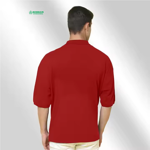 Behram International Men's <b>Red</b> Short Sleeve Polo <b>Shirt</b> With Front Logo Print Regular Fit Casual Style 100% Cotton Oxford Fabric - Product Image 4