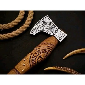 Handmade Custom Viking <b>Axe</b> Hatchet with <b>Wooden</b> Handle Stainless Steel Blade DIY Grade Customizable Weight & Cutting Edge Length - Product Image 3