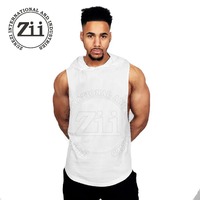 Débardeur à capuche pour homme en polyester/coton, grande taille, pour entraînement en salle de sport, fitness et musculation, hiver/été, couleur unie