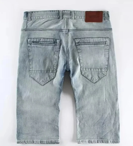 Pantalones cortos de mezclilla de algodón 100% personalizados para hombre primavera otoño Casual Indigo sólido estilo recto botón decoración medio ecológico - Product Image 3