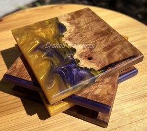 MOLDED Quality Epoxy Resin Coasters <b>Set</b> With Ocean Effect Decorative Square Round Epoxy <b>Wood</b> Resin Coaste - Product Image 2