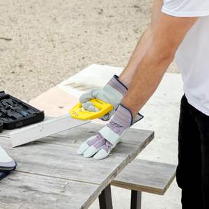 Guantes de trabajo de cuero reforzados de alta resistencia para hombres, guantes protectores de mano de cuero de doble palma para trabajar en el jardín, guantes de seguridad - Product Image 5