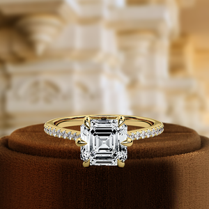 แหวนเพชรทรง Asscher 1 กะรัต ผลิตในห้องปฏิบัติการ แบบ 6 ก้าน ประดับเพชรแบบ Half Pave  ทอง 14k แหวนขอแต่งงาน ได้รับการรับรองจาก IGI แหวนเพชรแบบ Pave สำหรับเป็นของขวัญ - Product Image 3