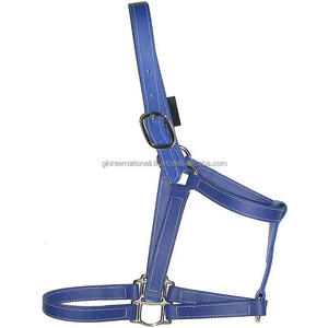 Dernière conception fabriquée en Inde prix d'usine fait à la main en cuir bleu véritable cheval licou avec boucle et anneaux en laiton nickelé - Product Image 5