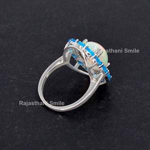 Tự nhiên ethiopian Opal và apatite 925 Sterling bạc hình bầu dục cắt đá quý Halo Cocktail vòng 12x10mm đá kích thước - Product Image 5