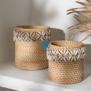 Cestas redondas de ratán Natural personalizadas OEM de fábrica con carcasa, cestas de concha de ratán hechas a mano hechas en Vietnam - Product Image 6