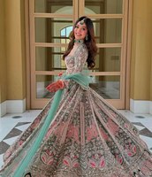 Dernière collection de robes de mariée pakistanaises ethniques en acétate, style Lehenga Choli, pour femmes indiennes, réversibles, taille personnalisée