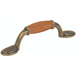 Hermex JAL-0631 Tirador de Muebles Tradicional de Latón Antiguo con Empuñadura de Madera, Inserto de Zinc Duradero, Tamaños de 96 mm y 128 mm para Armario - Product Image 1