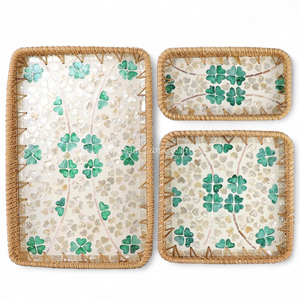 ถาดหอยมุกธรรมชาติทำมือสไตล์คลาสสิกพร้อมหวายสำหรับเสิร์ฟบนโต๊ะอาหาร - Product Image 1
