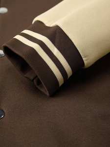 Chaqueta de béisbol universitaria de invierno de estilo urbano para hombre, algodón marrón, sensación de cuerpo ligero para mangas, ajuste de contraste, Varsity 100% algodón - Product Image 5