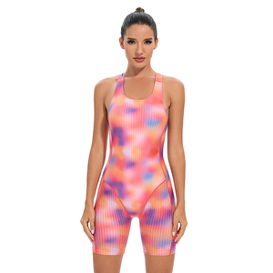 Traje de Baño de Una Pieza para Mujer, Diseño Acanalado con Degradado de Color, Cuello Halter, Parte Inferior Corta, Spandex, Poliéster, Elástico - Product Image 5