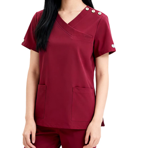 Ensembles de gommages hospitaliers en vente en gros Uniforme d'infirmière Fit Scrubs Femmes Spandex Col en V Pure Quality Medical Nursing Scrubs Set - Product Image 1