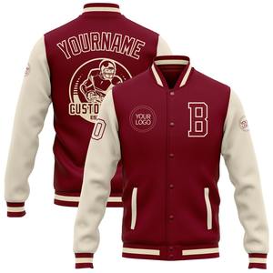 Vente en gros dans l'industrie directe Bomber décontracté hiver personnalisé blanc cramoisi marron veste bicolore Varsity Letterman à bouton-pression - Product Image 1