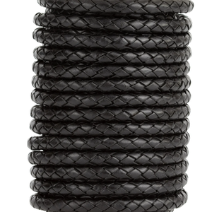 Cordón de Cuero Trenzado Bolo Negro de 5 mm, Listo para Enviar, Cuerda Redonda de Cuero Genuino para Joyería de Moda y Dijes de Diseñador - Product Image 1