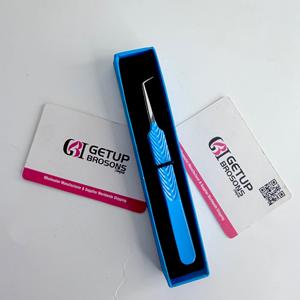Pince à épiler pour extensions de cils GETUP BROSONS IMPEX de haute qualité, revêtement en poudre bleue, pointe argentée à 90 degrés, pointe lisse, logo personnalisé - Product Image 5