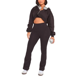 Flare Tracksuit for Women OEM Service Heavyweight Fashion Ladies Flare Tracksuit <b>Set</b> <b>Knitted</b> Skinny Fit Two-Piece Women's <b>Set</b> - Product Image 1