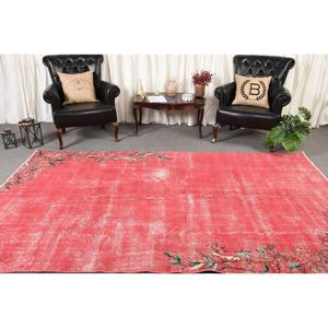 Turkish Vintage Rug, 6.2x10 ft Rug, <b>Red</b> Polka dot <b>Wool</b> Rug - Product Image 2