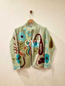 Veste en coton brodée à la main, col mandarin, manches longues, motif floral, style bohème, vêtement d'extérieur décontracté pour adulte, printemps - Product Image 1