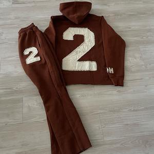 ชุดวอร์มผู้ชายแบบใหม่ สไตล์ยีนส์ฟอกสี ซิปหน้า ผ้าเฟรนช์เทอร์รี่ 2 ชิ้น กางเกงขายาวทรงจ็อกเกอร์แบบซ้อน พร้อมเสื้อฮู้ดมีโลโก้ ชุดวอร์มฤดูหนาว - Product Image 1