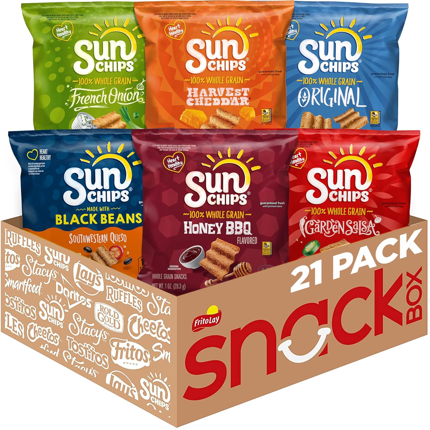 SunChips 100% цельнозерновых закусок, 6 вкусов, 1 унция пакетов (упаковка 21)