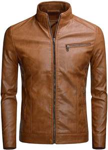 Veste en cuir pour hommes avec col montant couleur unie et logo avant Meilleure veste pour l'hiver - Product Image 6