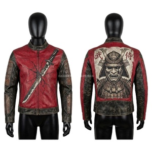 Blouson en cuir de motard style samouraï avec motif katana personnalisé, manteau de motard Ronin, streetwear japonais, équipement de protection moto haut de gamme - Product Image 1