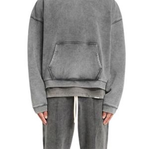 Initial Boxy Pull À Capuche Vintage Gris Surdimensionné Fit 500gsm Coton Manches Larges Recadrée Silhouette Haut De Gamme Streetwear - Product Image 6