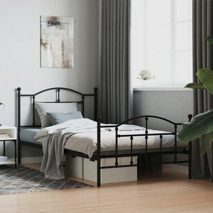 Cadre de lit en acier noir avec tête de lit et pied de lit Construction robuste, design unique et rangement sous le lit facile à assembler - Product Image 4