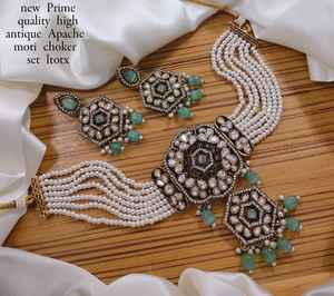 Ensemble de boucles d'oreilles avec collier ras du cou indien fait à la main avec zircon cubique pour femmes - Product Image 2