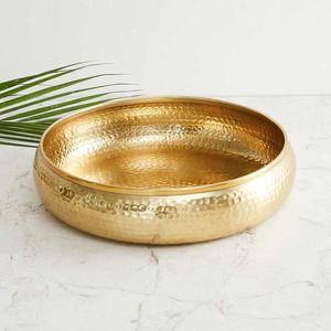 Artistic <b>Golden</b> Brass Serving Bowl Perfect For Displaying Decorative Items Along With Serving Food In Style - Product Image 3
