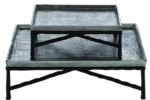 Plateau de service en aluminium en métal de structure professionnelle pour le plateau de service de nourriture de forme carrée antique argentée faite à la main d'hôtel avec des supports - Product Image 2