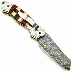 Cuchillo de bolsillo plegable Damasco Mango de calidad premium Cuchillo plegable de acero Damasco - Product Image 1