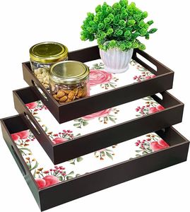 Bandejas de servir de madera de Acacia impresas personalizadas, platos de desayuno MDF de estilo fantástico, uso doméstico, vidrio decorativo para servir alimentos todos los días - Product Image 2