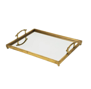 Golden Glass Unique Serving Trays Christmas Trays <b>Gold</b> Finished Rectangular <b>Mirror</b> Tray with Decorative Design - Product Image 5