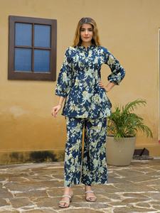 Tenue quotidienne pour femmes en coton 100% à imprimé floral |   Ensemble tunique et short décontracté d'été en 2 pièces |   Respirant et écologique - Product Image 5