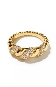 14k Solid Gold Moissanite Diamants Pave Croissant Bubble Fashion Chunky Dome Twisted Rope Ring Fine Jewelry - Product Image 3