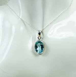 <b>Blue</b> Topaz Sterling Silver Pendant <b>Necklace</b> Handmade Gemstone Jewelry November Birthstone Gift For Women - Product Image 6