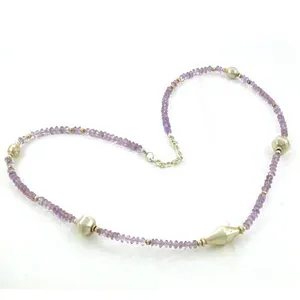 Collier en améthyste finement perlé avec accents argentés pour femmes SKU ABDN-20468 - Product Image 1