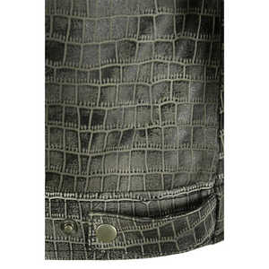 แจ็กเก็ตหนังวัวแท้สำหรับผู้ชาย, แจ็กเก็ตหนังจระเข้สีเทาวินเทจ - Product Image 5