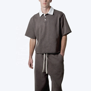 100% algodón de lujo de gran tamaño para hombre, hombro caído para camiseta de Polo, diseño de logotipo personalizado, estilo cuadrado, tela de punto informal de talla grande - Product Image 4